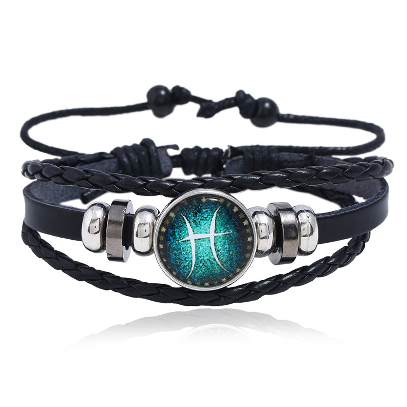 Wholesale Leather Luminous Zodiac Bracelet